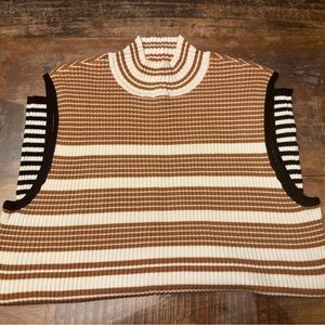Cato Brown and Cream Striped Turtleneck Sweater Vest